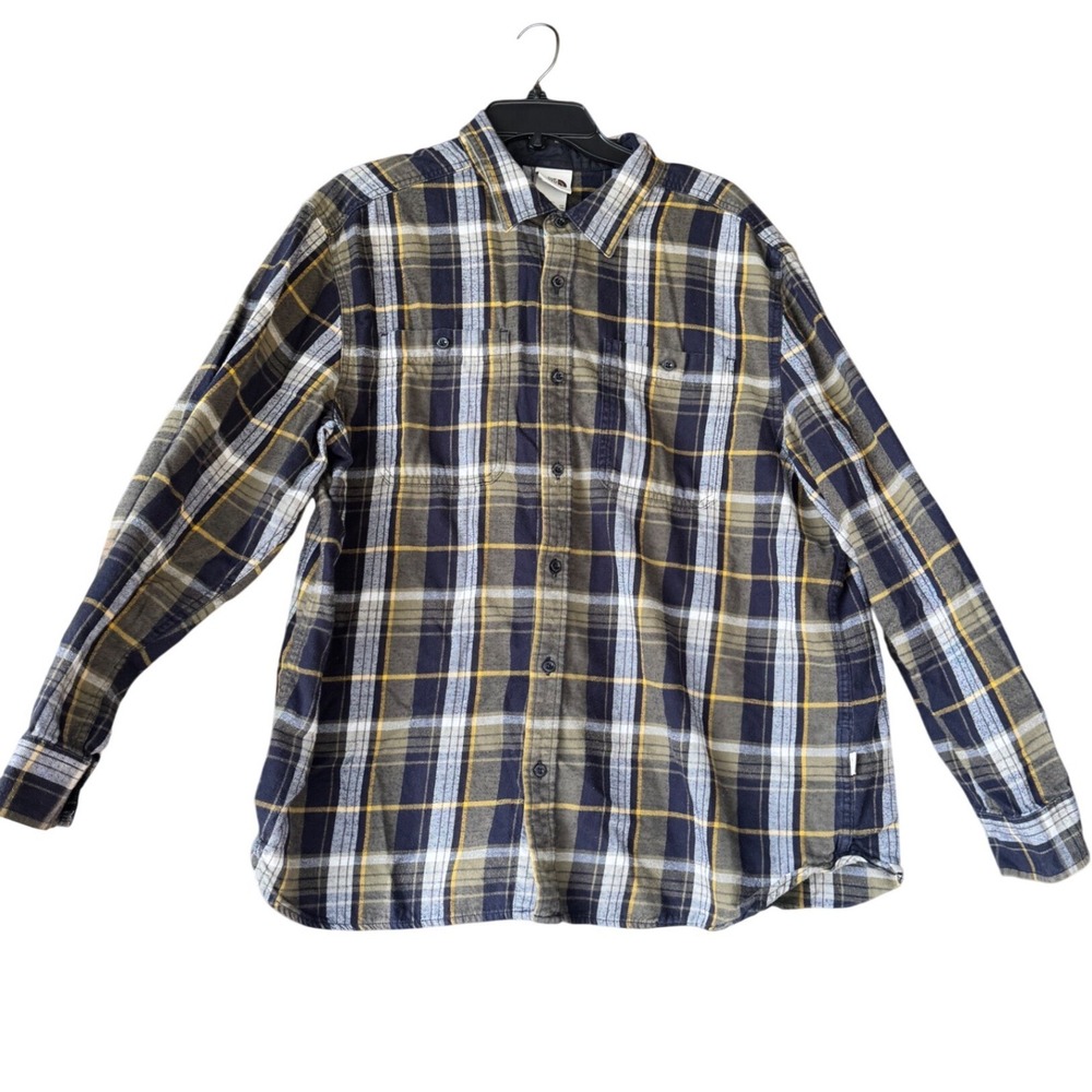 The North Face Mens XXL Green Blue Plaid Flannel Button Down Shirt Workwear
